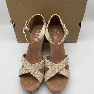 ☆☆HOT DEAL☆☆TOMS STRAPPY WEDGE NATURAL WOVEN DIAMOND US WOMEN'S SIZE 11